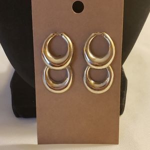 💐6/25 sliver toned joined post dangle earrings